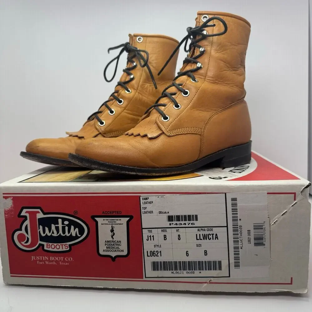 Justin Boots Women's Lace Up Leather Ankle Boots Size 6 B Style L0621 - Picture 2 of 6